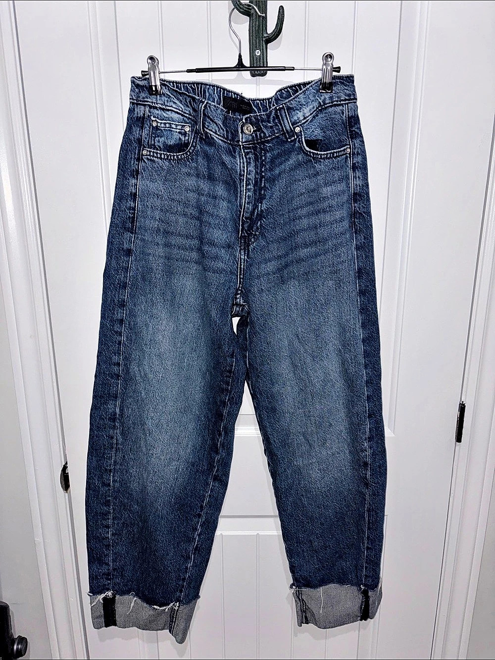 Zara Z1975 Mid-Rise Baggy Cuffed Jeans Blue Waist 10